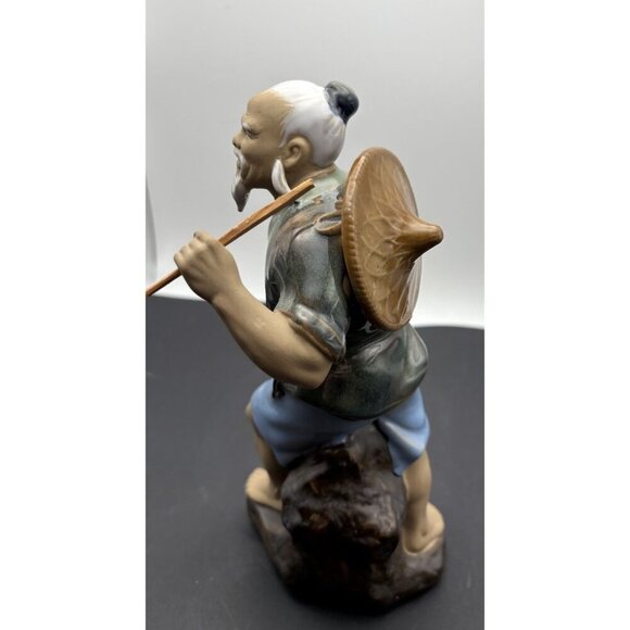 Vintage Shiwan Chinese Mudman Figurine Fishing Fisherman Mud Man 8" tall - Picture 4 of 5